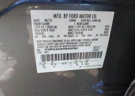 2024 Ford Edge Se из США, поврежденный, VIN 2FMPK4G96RBA06560